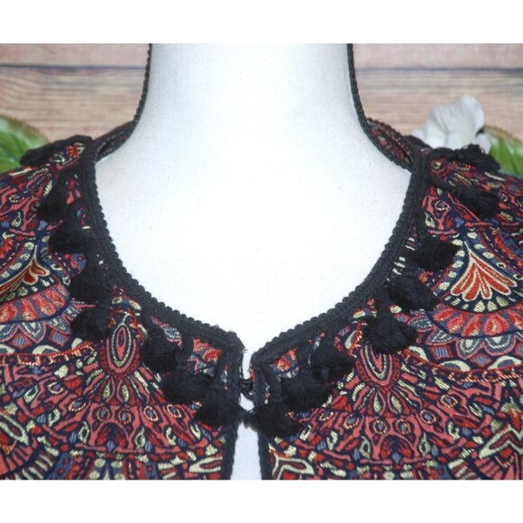 Chelsea & Violet Brocade Bolero Open Jacket Tassel Fringe Rich Colors Size S - Picture 4 of 11